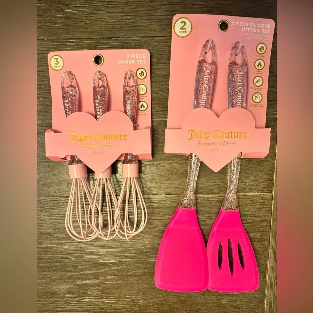 Juicy Couture Pink Whisk and Spatula Set with Glitter Handles